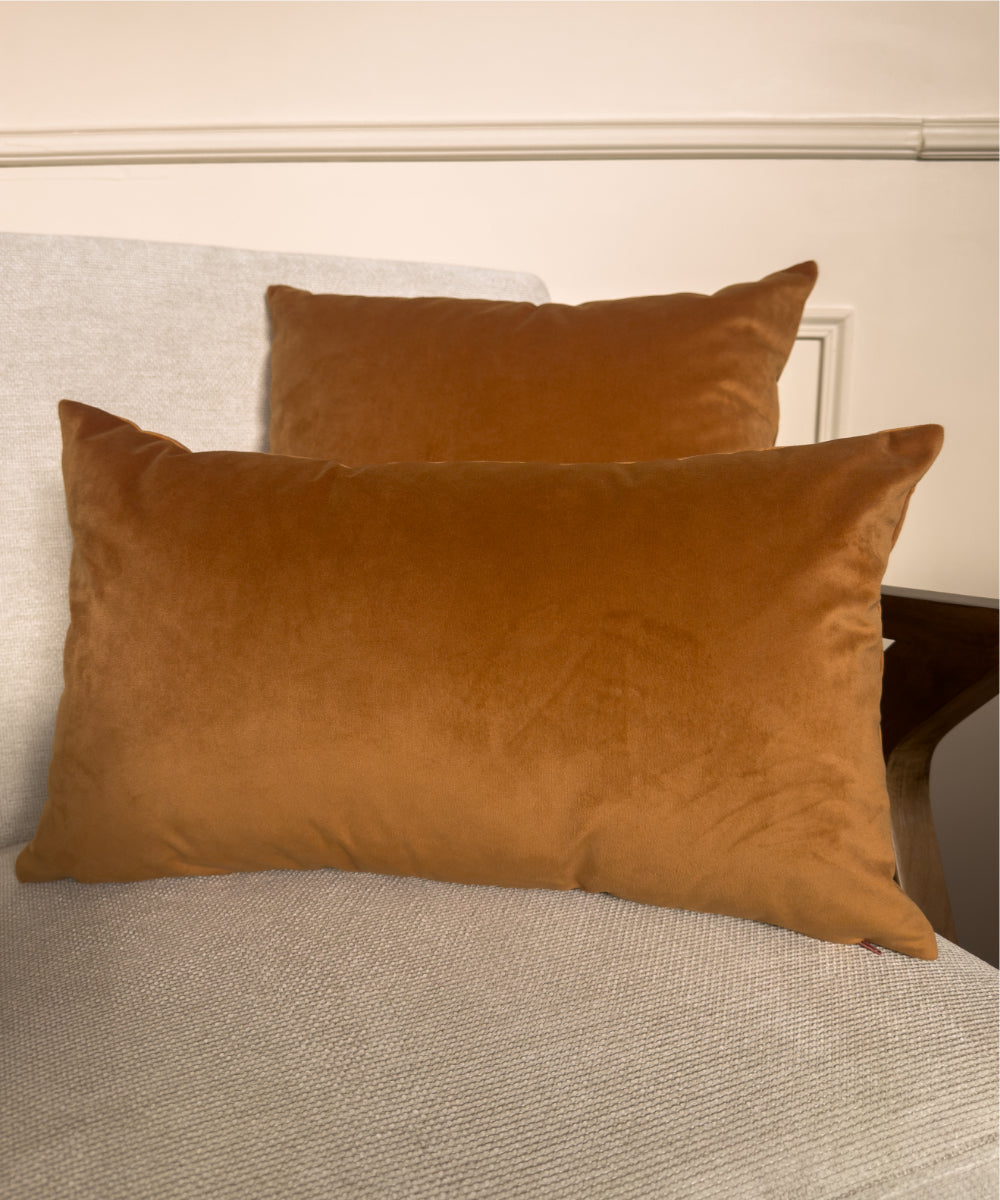Coussin en velours couleur ocre #couleur_ocre