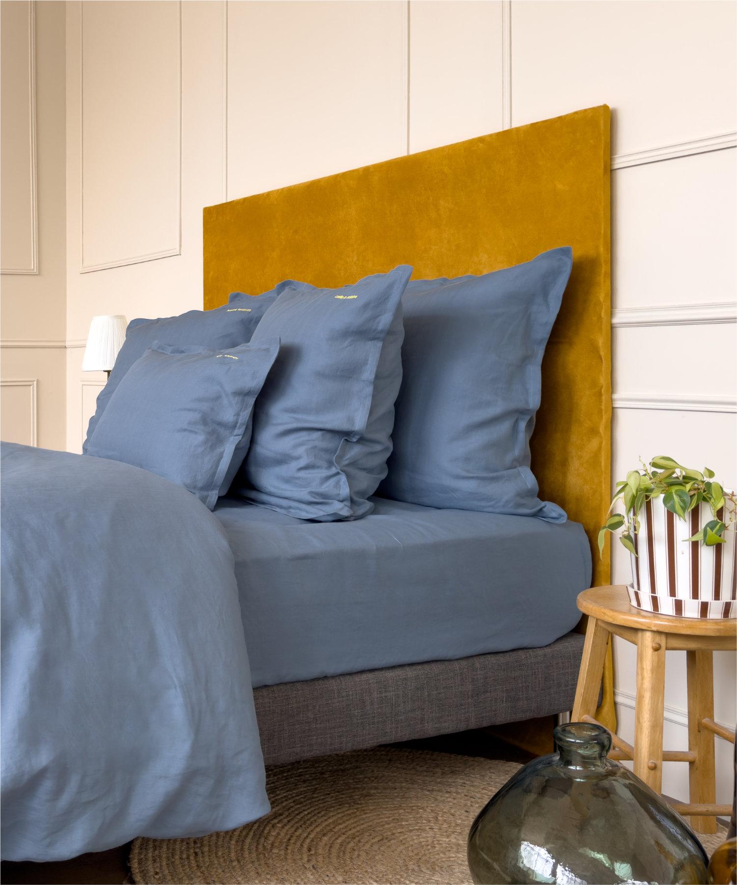 drap-housse en lin lavé français - coloris ciel - le drap français