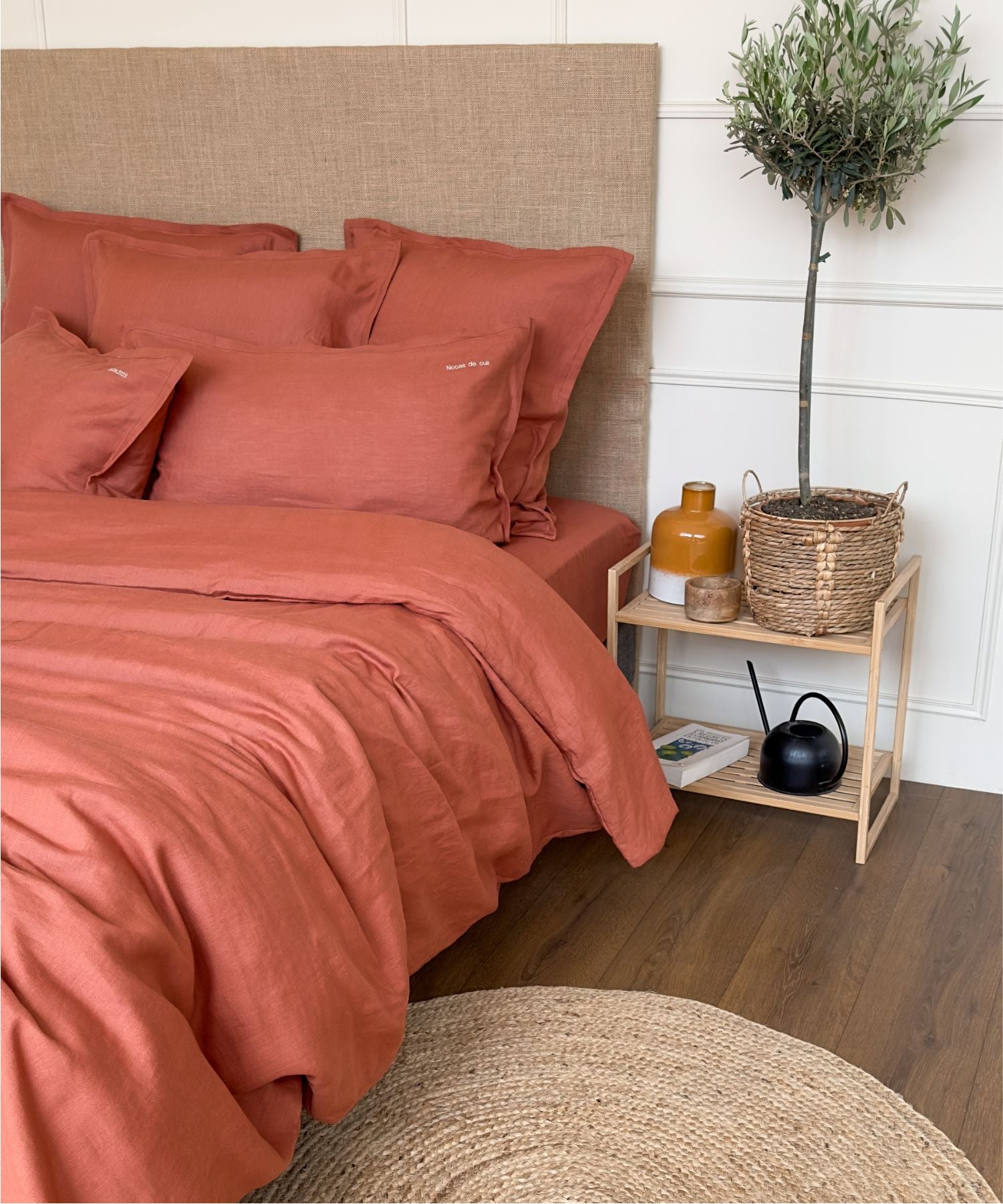 Drap-housse en lin lavé français - coloris terracotta - le drap français