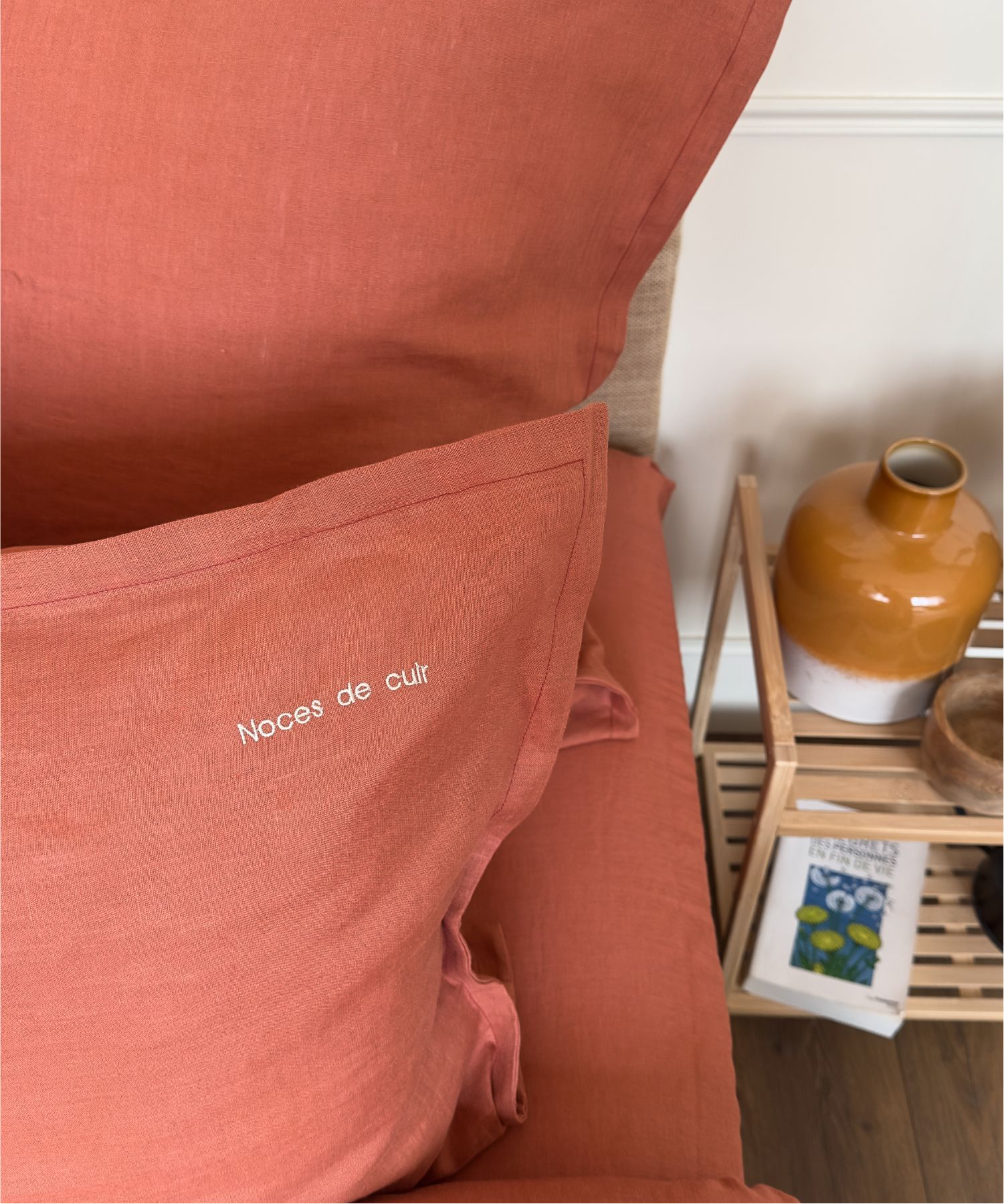 Drap-housse en lin lavé français - coloris terracotta - le drap français