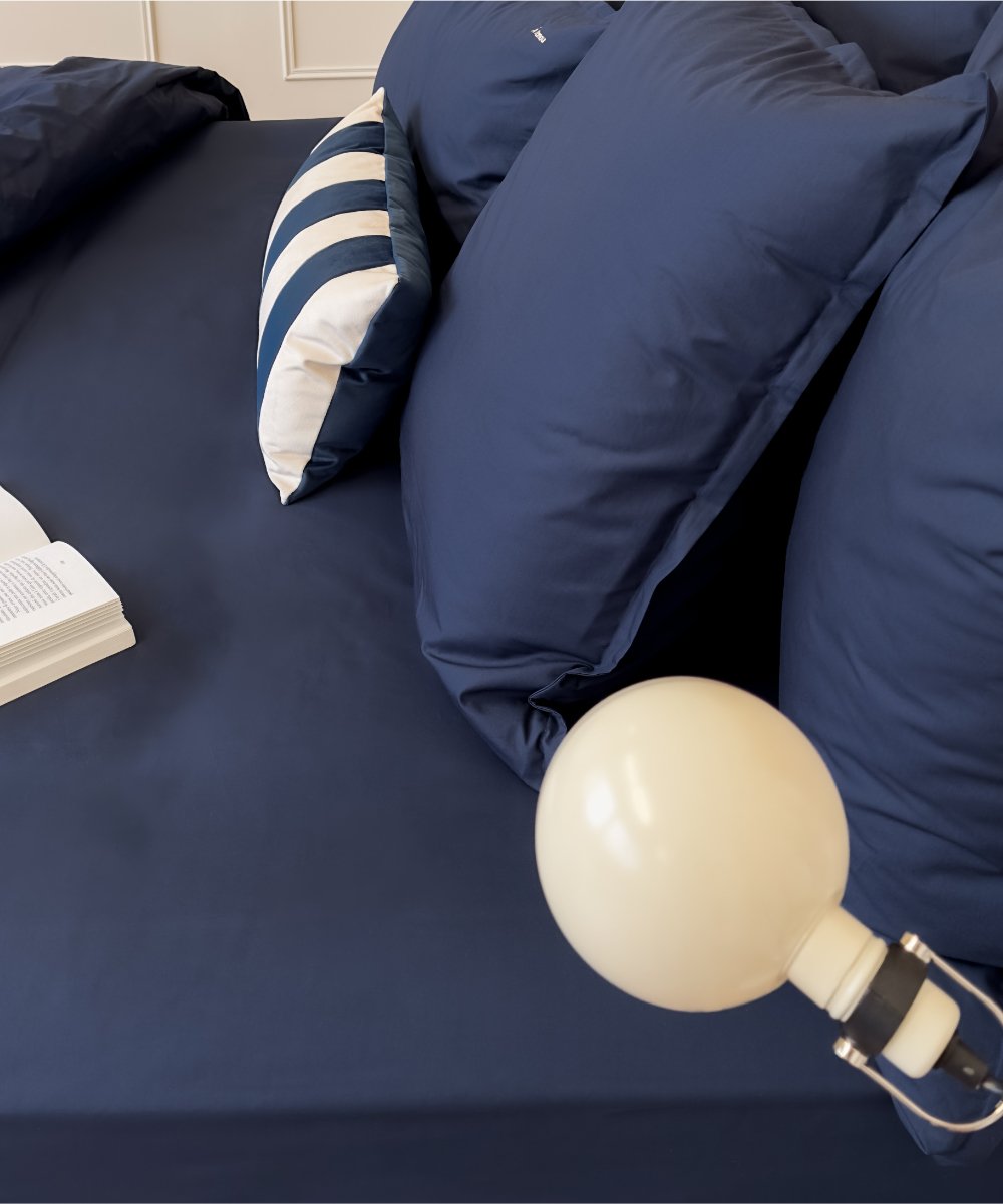 Drap-housse en percale de coton biologique - Bonnet 35cm - Coloris bleu indigo #couleur-indigo