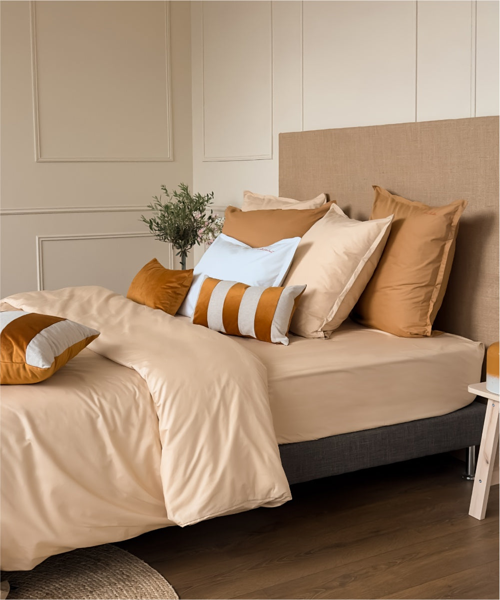 drap plat percale de coton biologique - Coloris beige cappcuccino