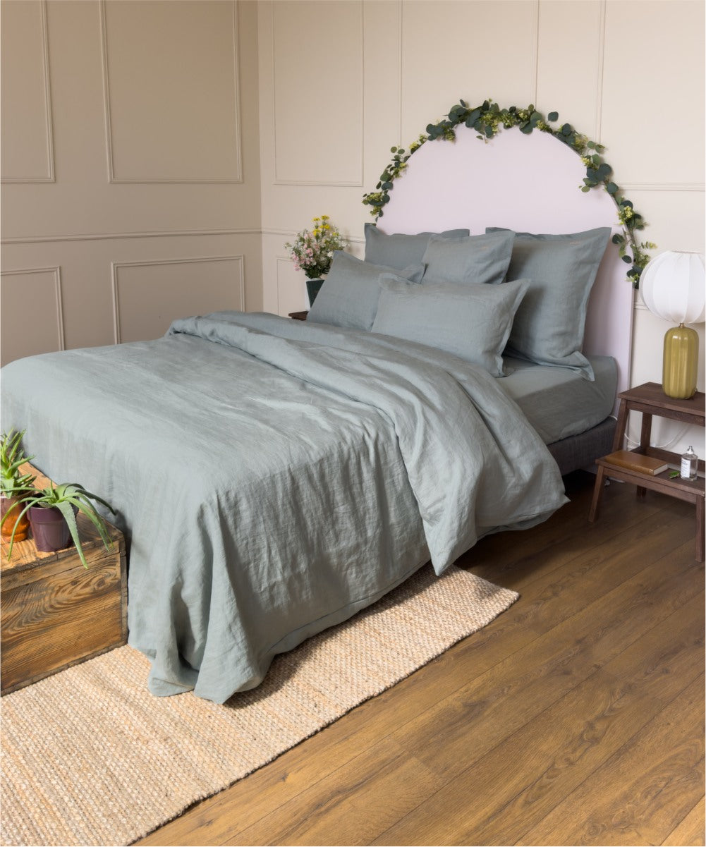 Housse de couette verte en lin - Fabrication Vosgienne - Qualité Premium - Le Drap Français