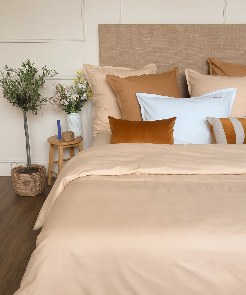Linge de lit en percale de coton BIO - Le Drap Français - Coloris beige cappuccino