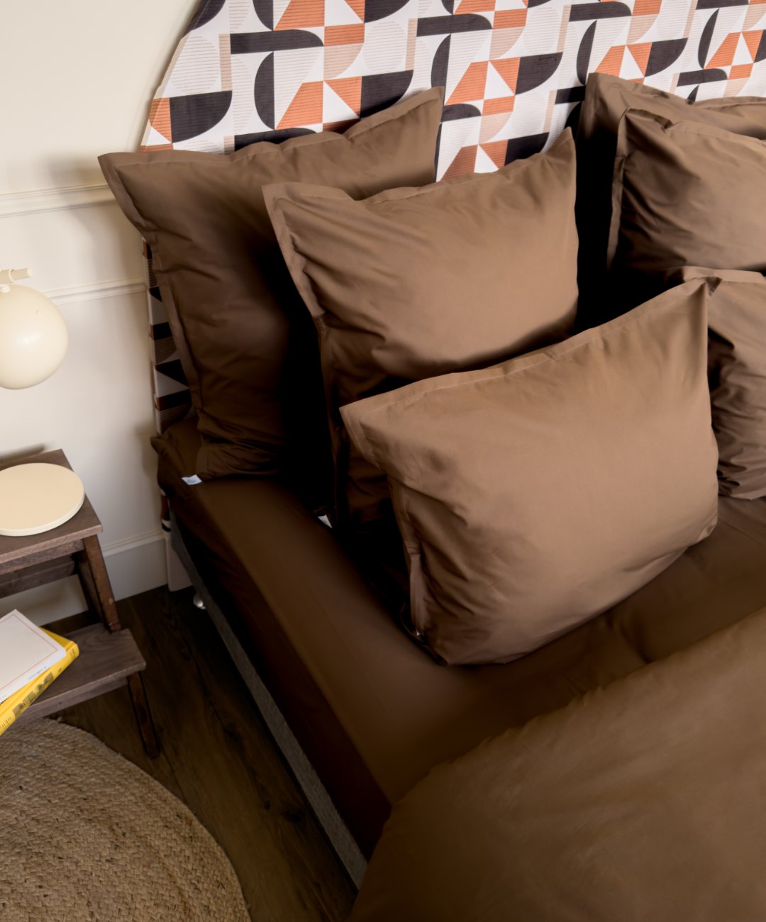 Drap-housse en percale de coton BIO - Coloris brun chocolat - le drap français