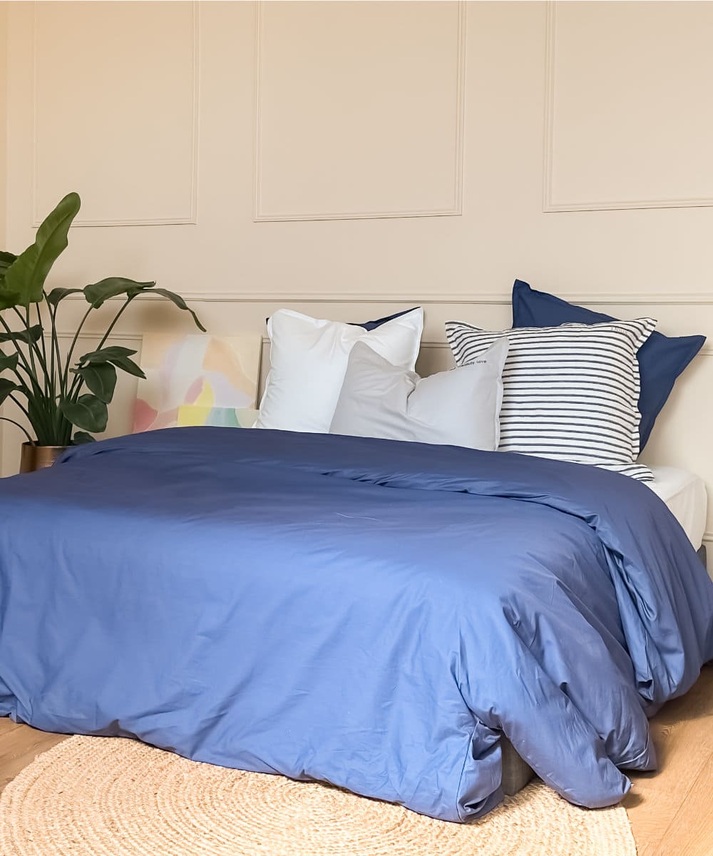 Parure de lit en percale de coton bio - Coloris Bleu marine - Le drap français