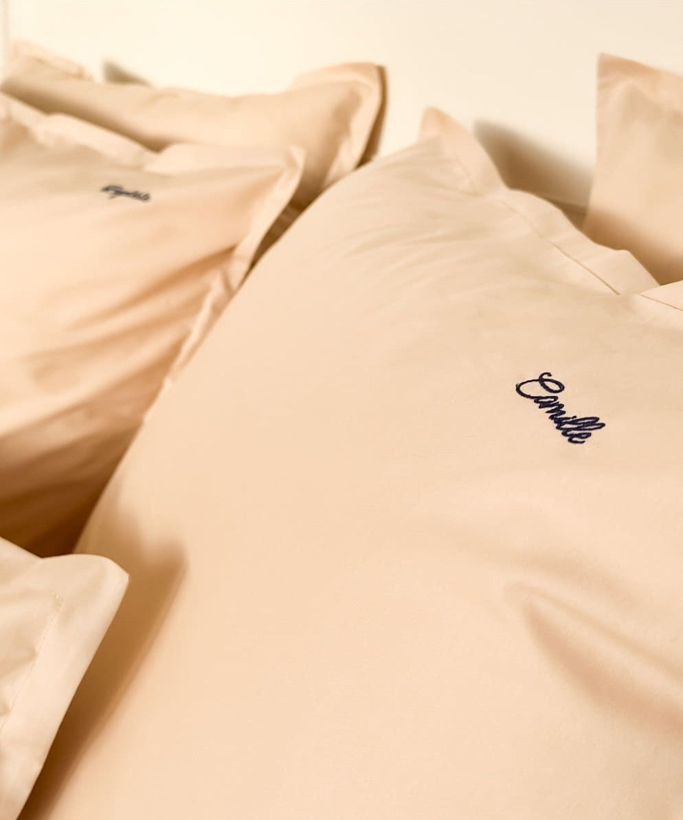 Taies d'oreiller en percale de coton BIO - Coloris cappuccino - Le Drap Français
