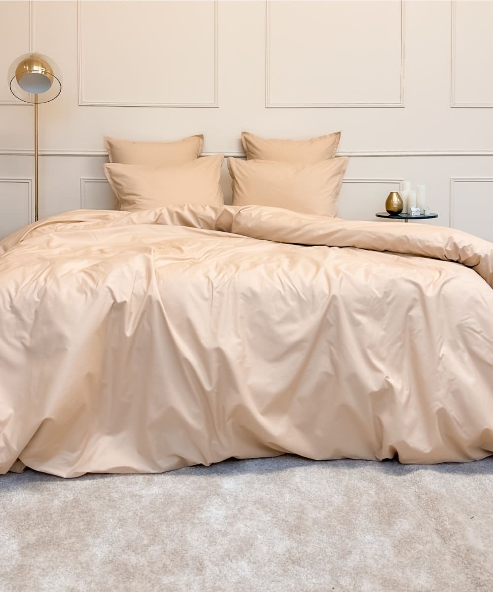 Parure de lit en percale de coton bio - Coloris beige cappuccino - Le drap francais
