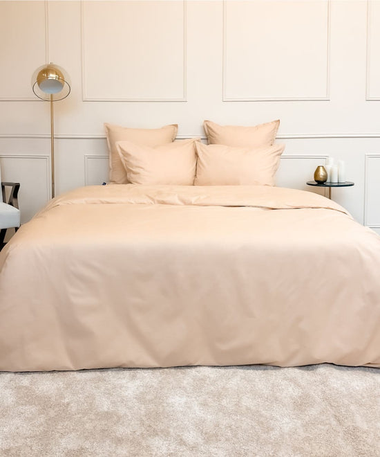Parure de lit en percale de coton bio - Coloris beige cappuccino - Le drap francais