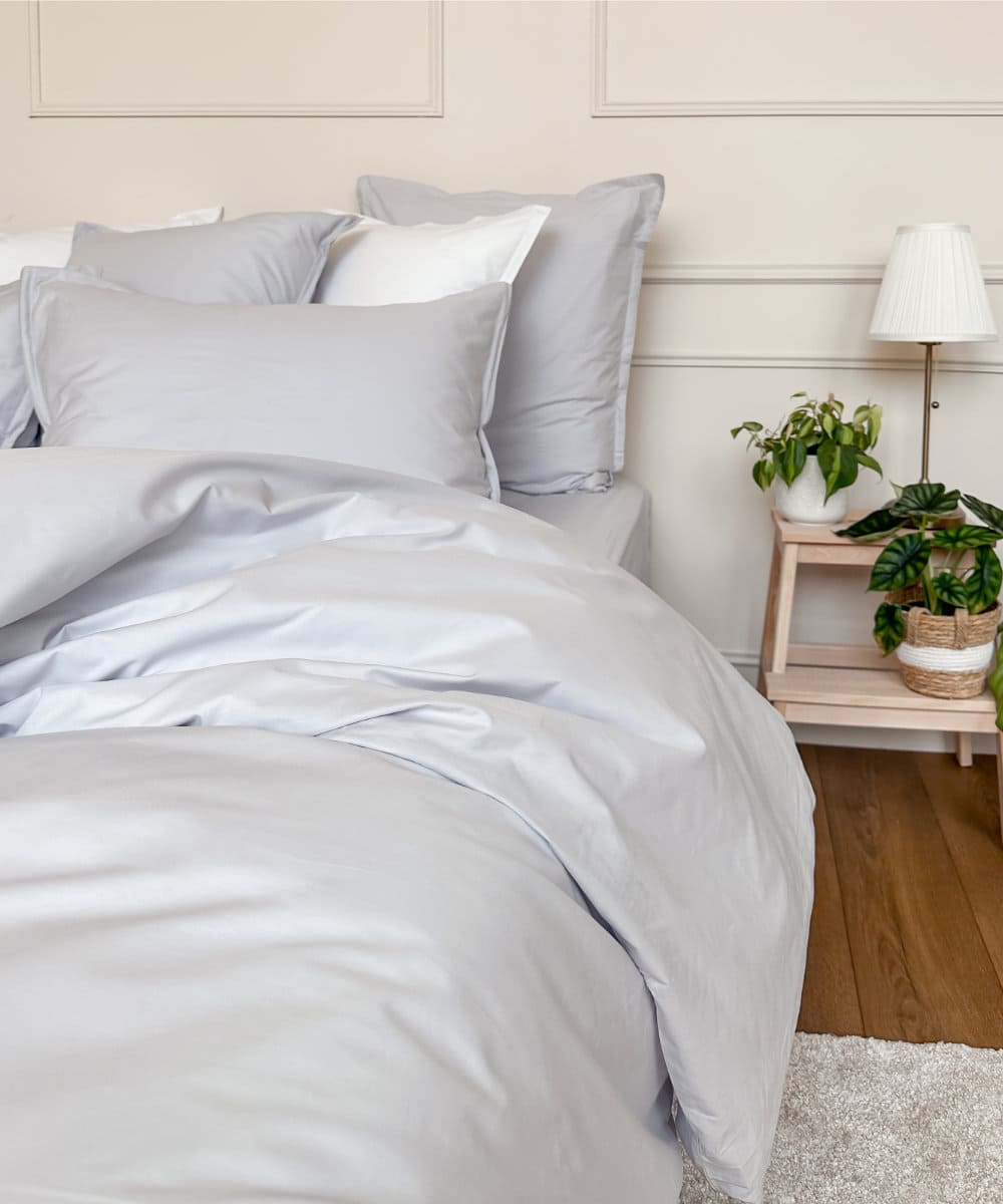 Parure de lit en percale de coton bio - Coloris Gris clair - Le drap français #couleur_gris-clair