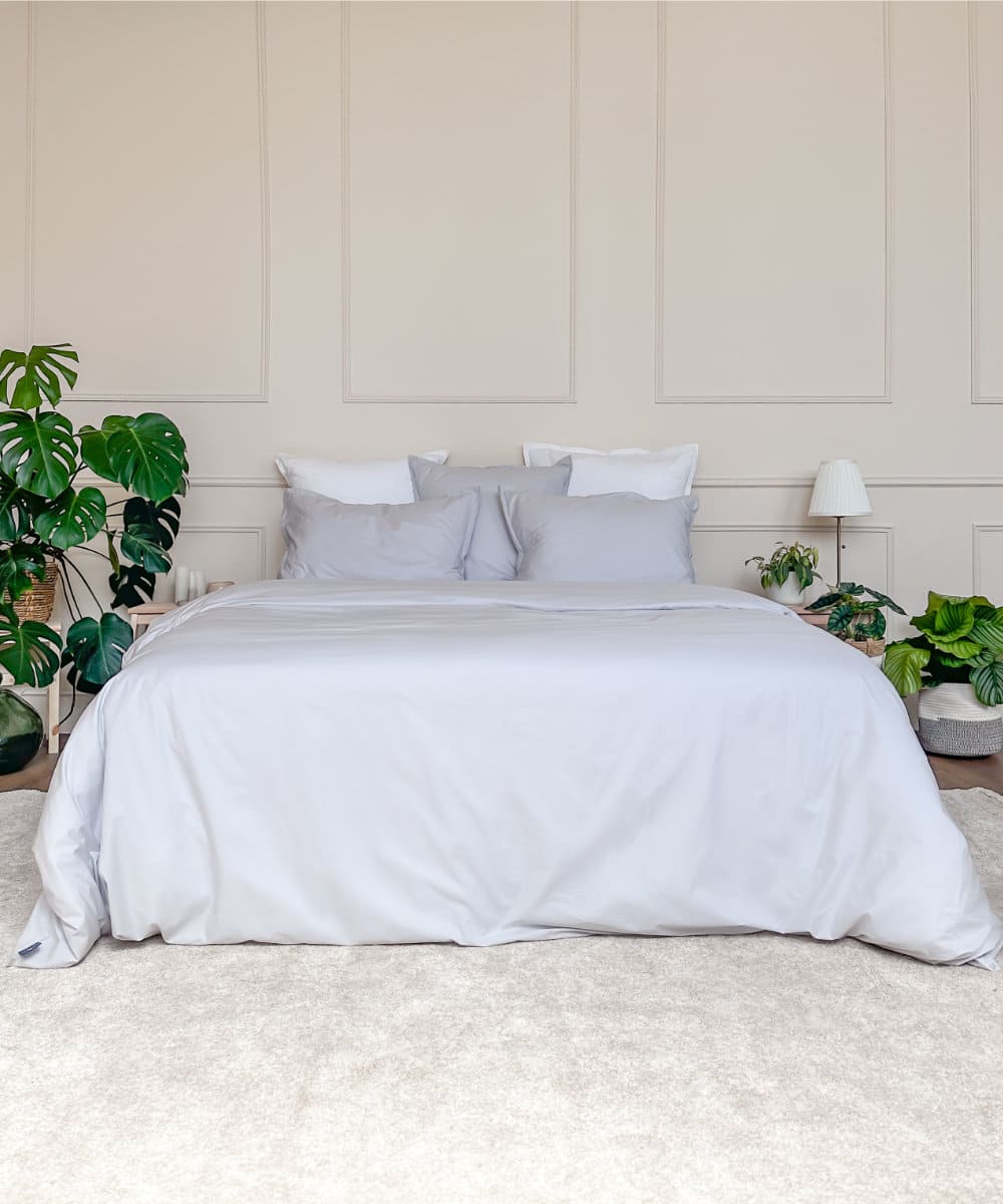Parure de lit en percale de coton bio - Coloris Gris clair - Le drap français #couleur_gris-clair