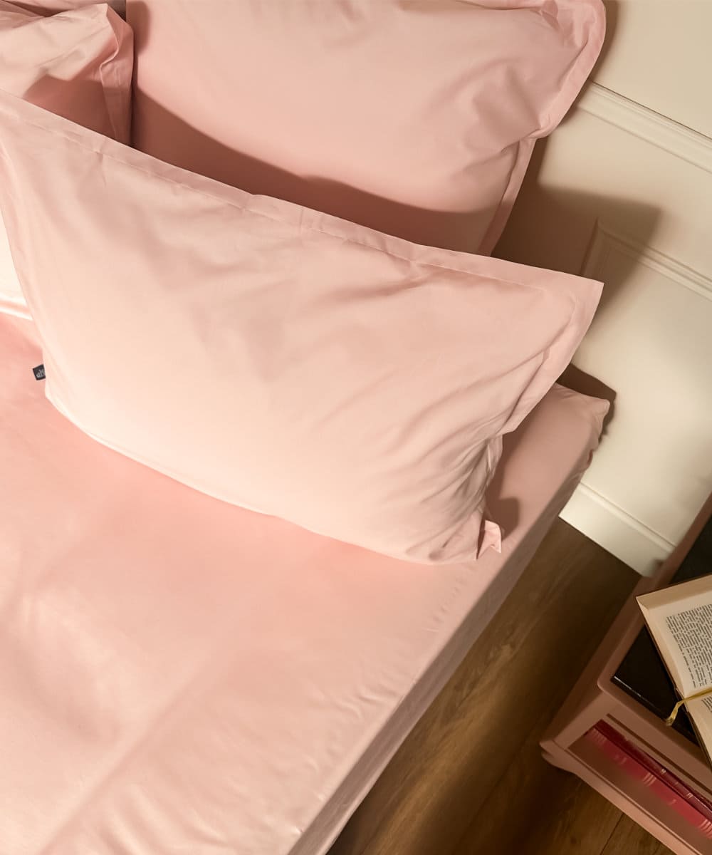 Drap-housse en percale de coton BIO - Coloris rose poudré - le drap français