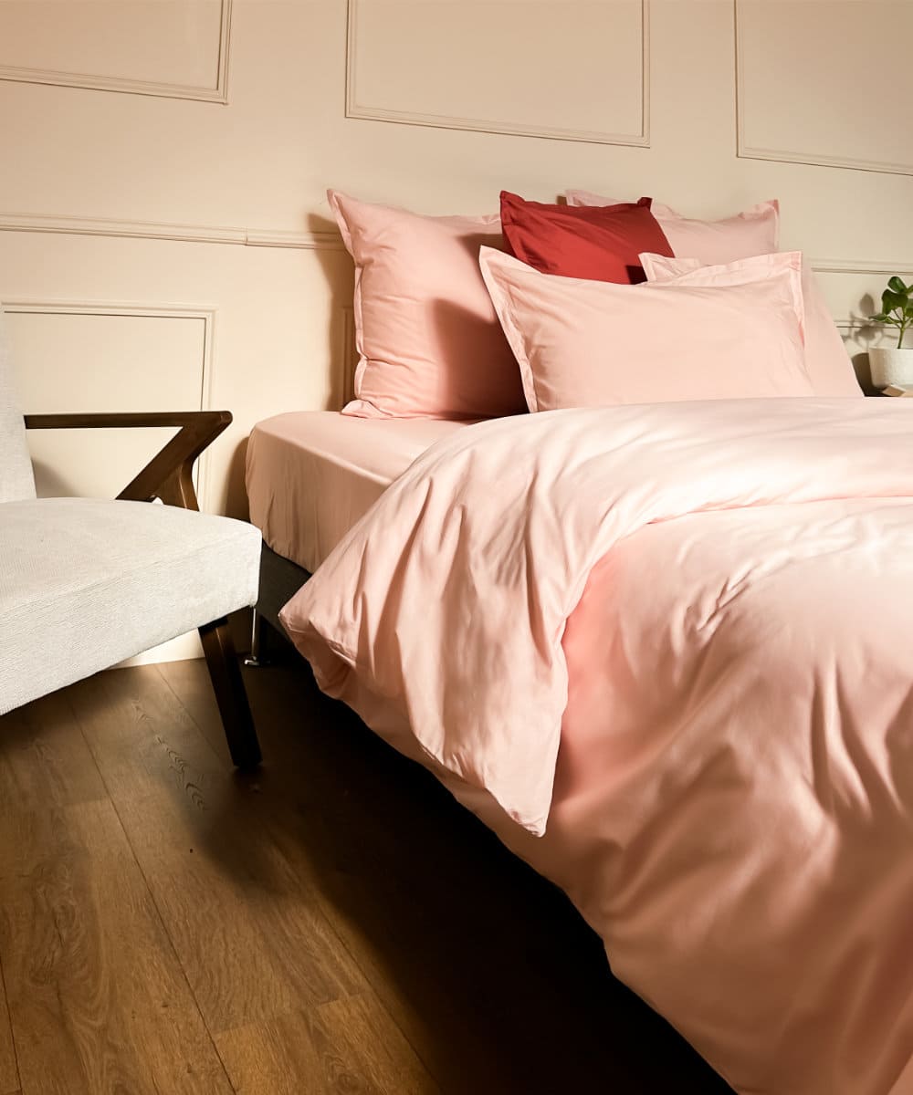 Drap-housse en percale de coton BIO - Coloris rose poudré - le drap français