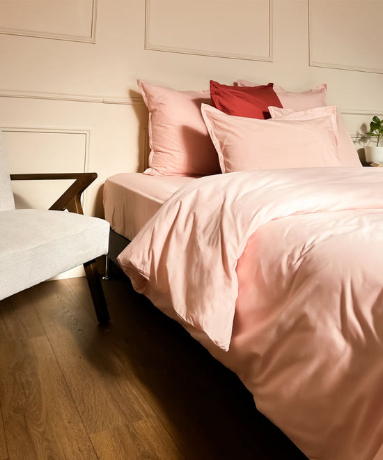 Parure de lit en percale de coton bio - Coloris rose poudré - Le drap francais