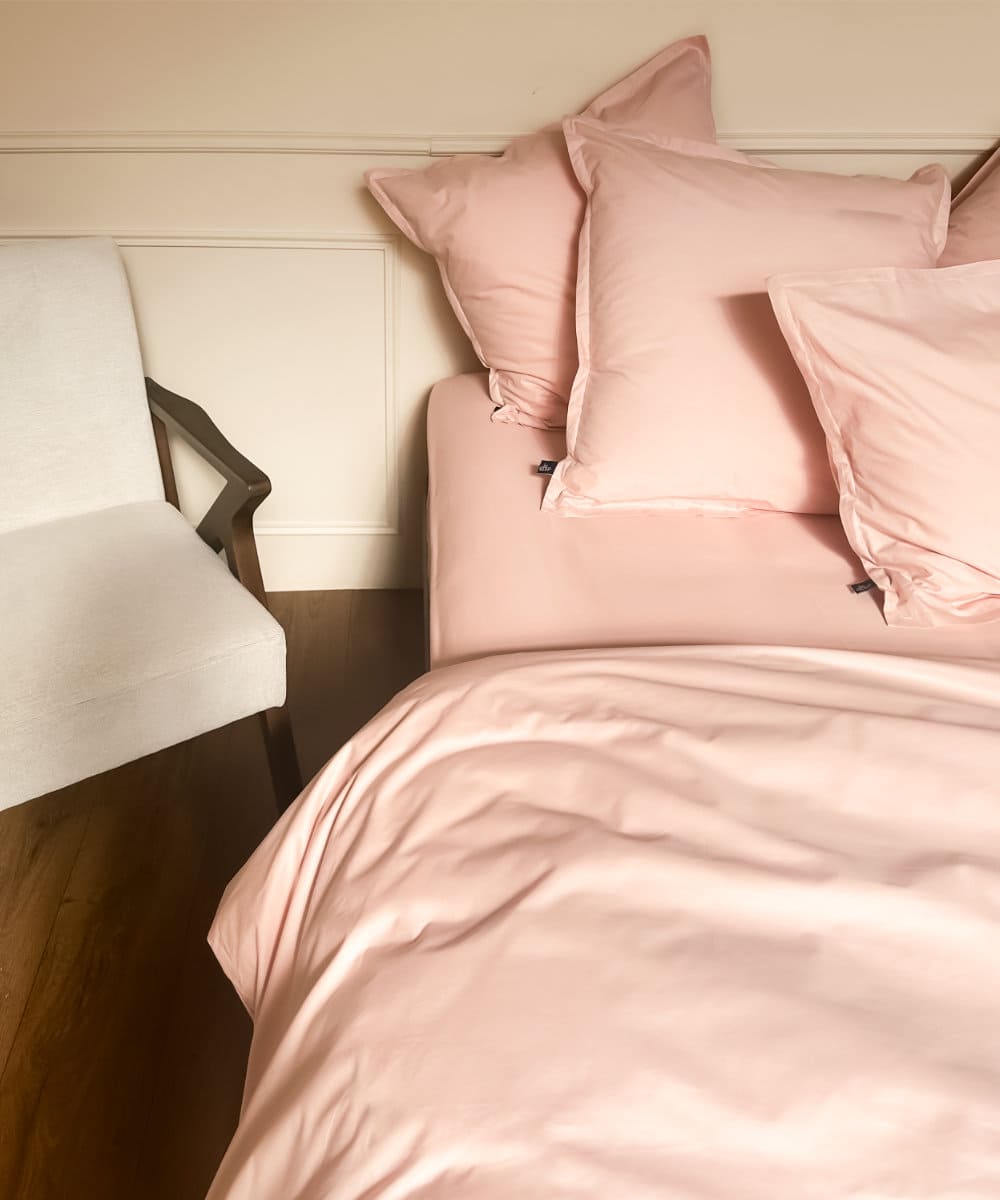 Taies d'oreiller en percale de coton BIO - Coloris rose poudré - Le Drap Français
