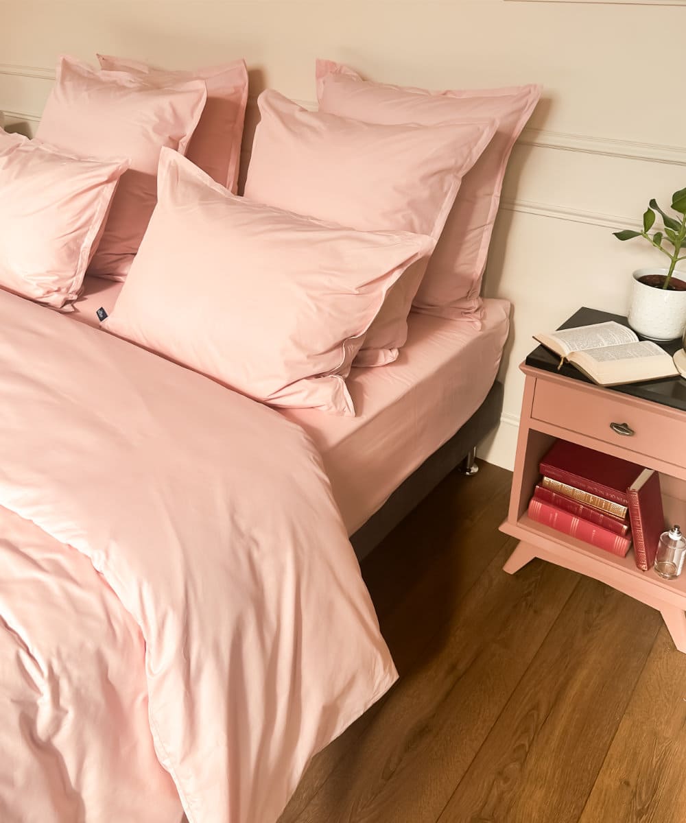 Taies d'oreiller en percale de coton BIO - Coloris rose poudré - Le Drap Français