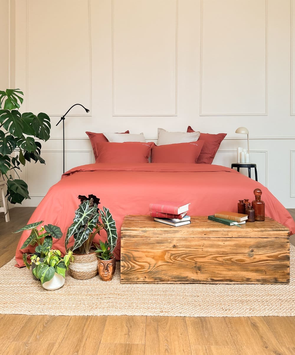 Parure de lit en percale de coton bio - Coloris terracotta - Le drap francais #couleur_terracotta