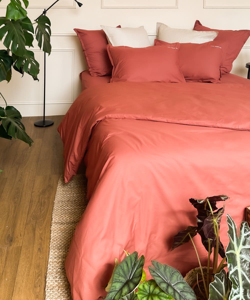 Drap-housse en percale de coton BIO - Coloris terracotta - le drap français