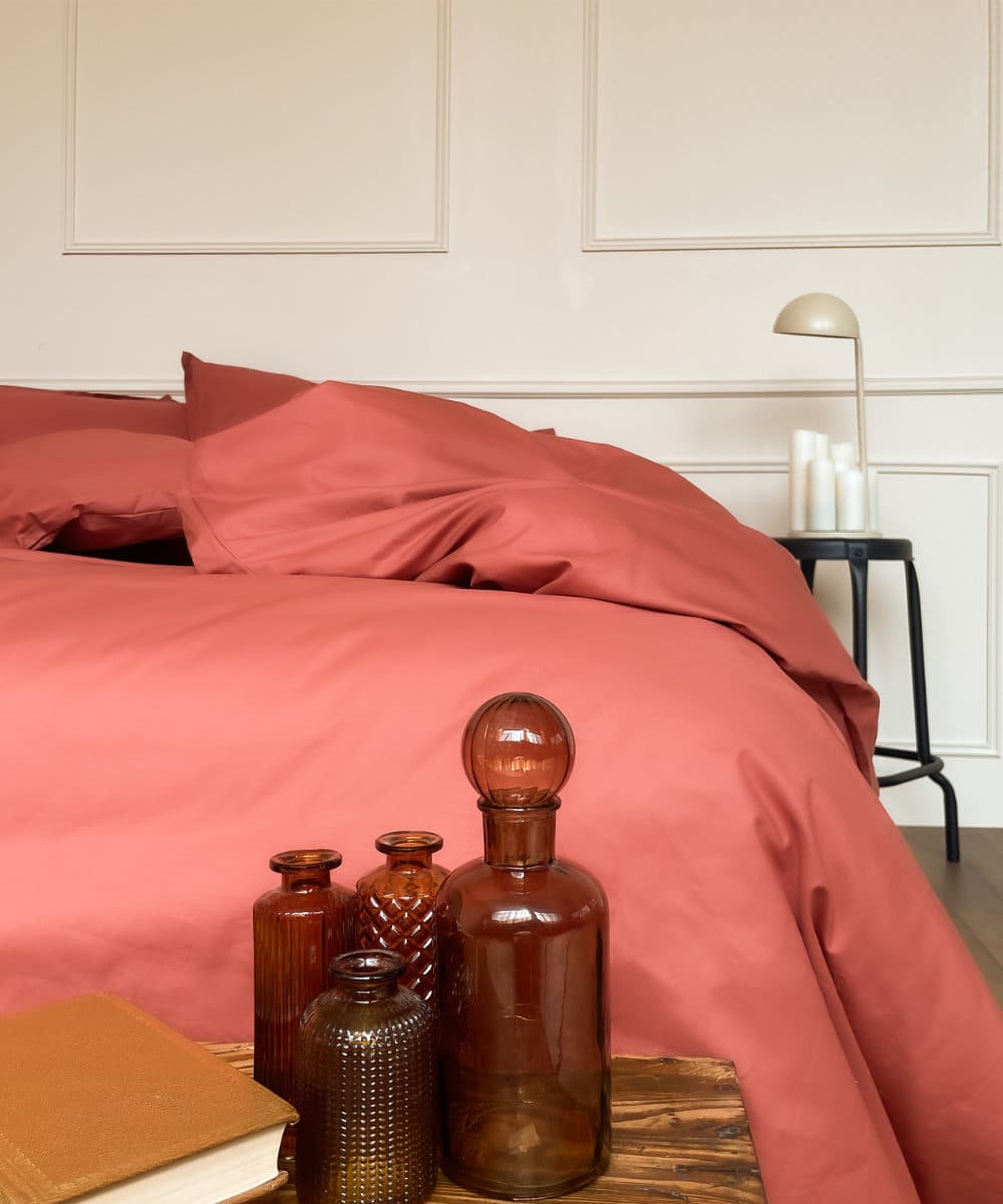 Drap plat en percale de coton bio - Coloris terracotta - le drap français