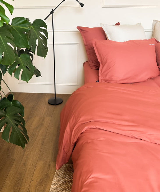 Parure de lit en percale de coton bio - Coloris terracotta - Le drap francais