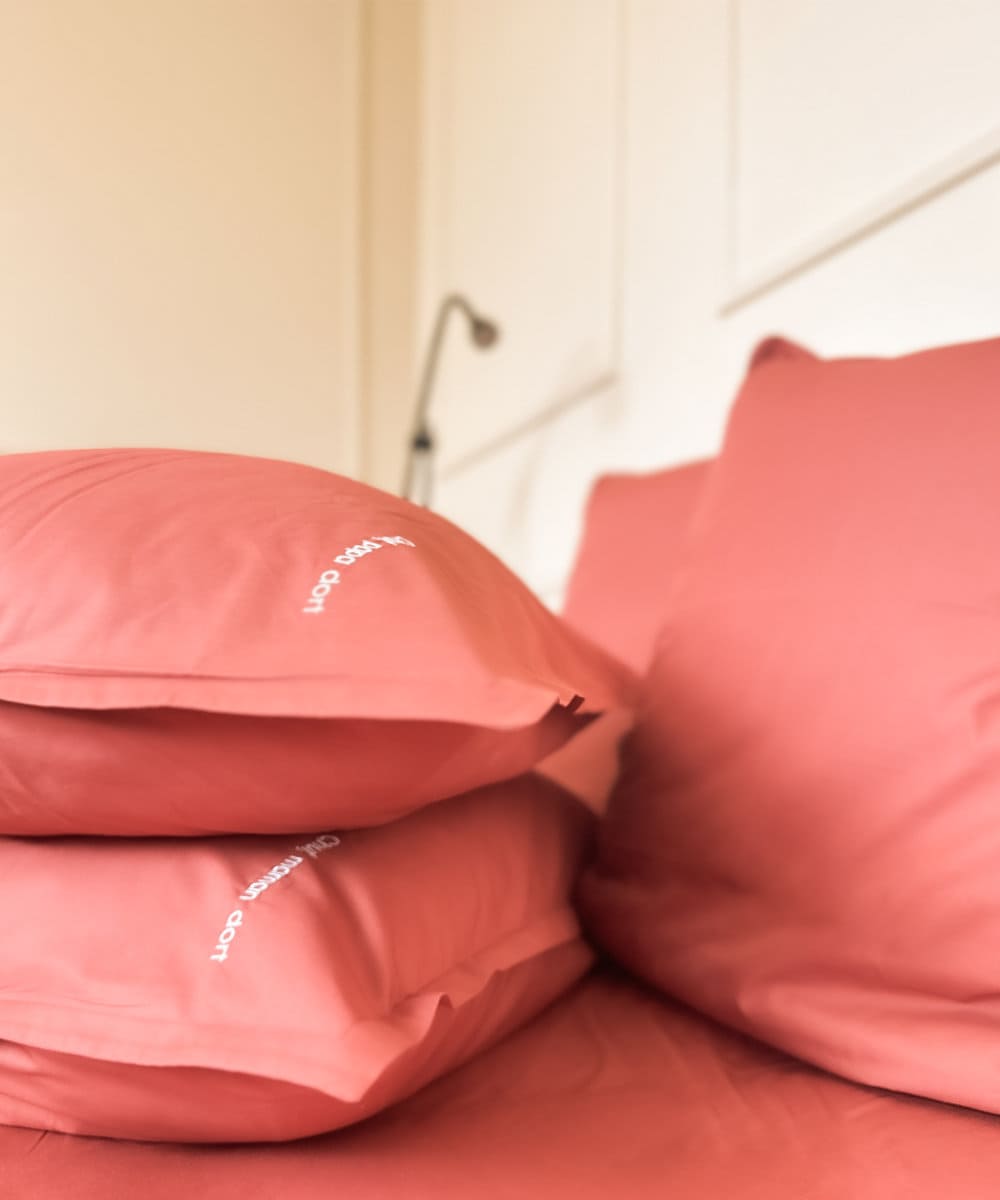 Taies d'oreiller en percale de coton BIO - Coloris terracotta - Le Drap Français #couleur_terracotta