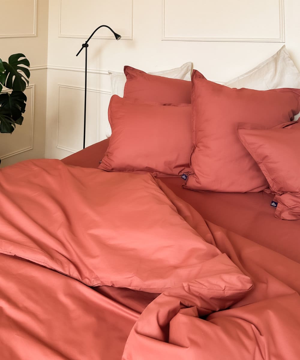 Drap-housse en percale de coton BIO - Coloris terracotta - le drap français