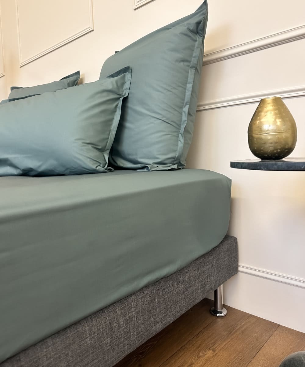 Drap-housse en percale de coton BIO - Coloris vert sapin - le drap français