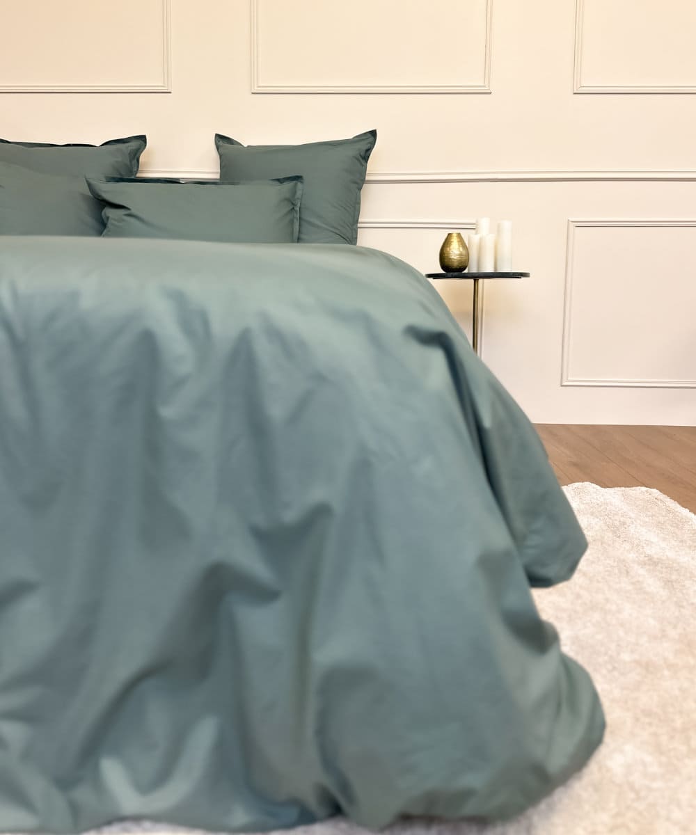 Parure de lit en percale de coton bio - Coloris vert sapin Le drap francais