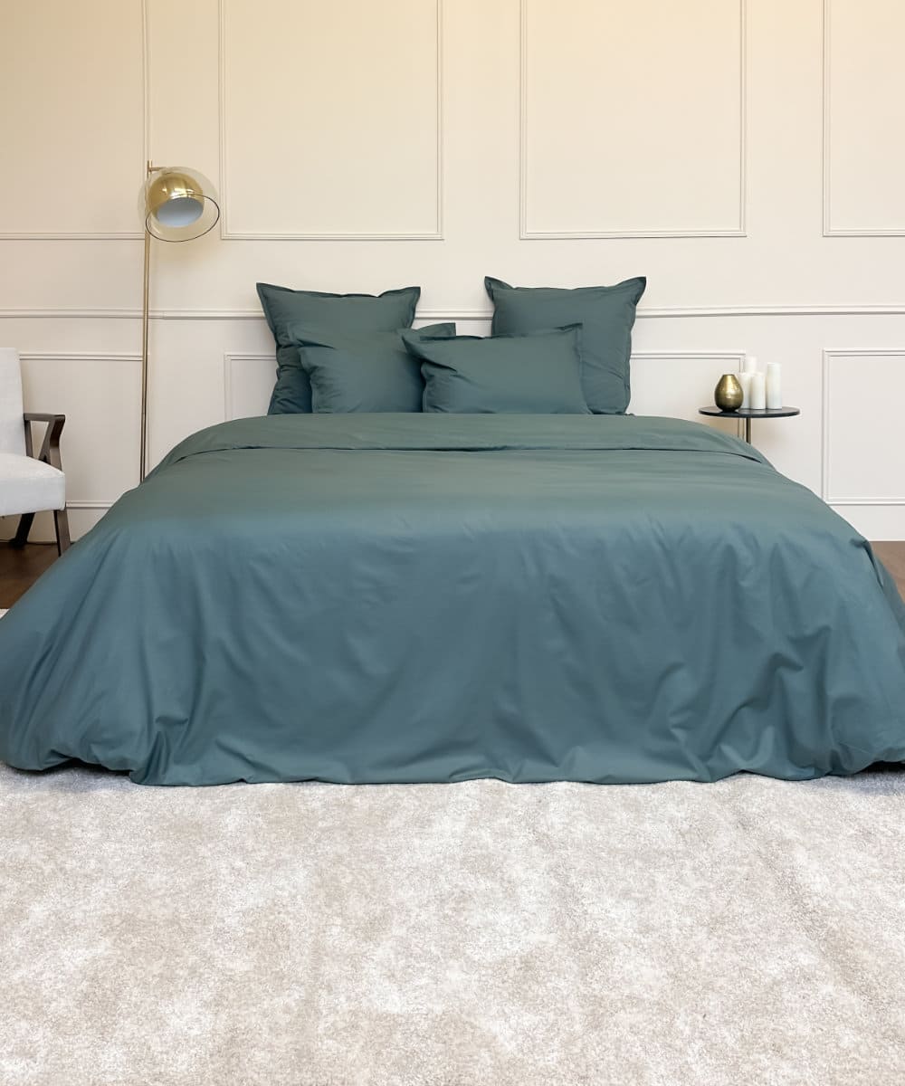 Drap plat en percale de coton bio - Coloris vert sapin - le drap français