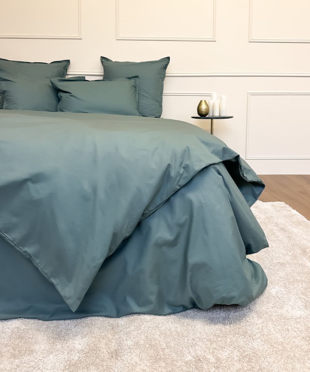 Parure de lit en percale de coton bio - Coloris vert sapin - Le drap francais