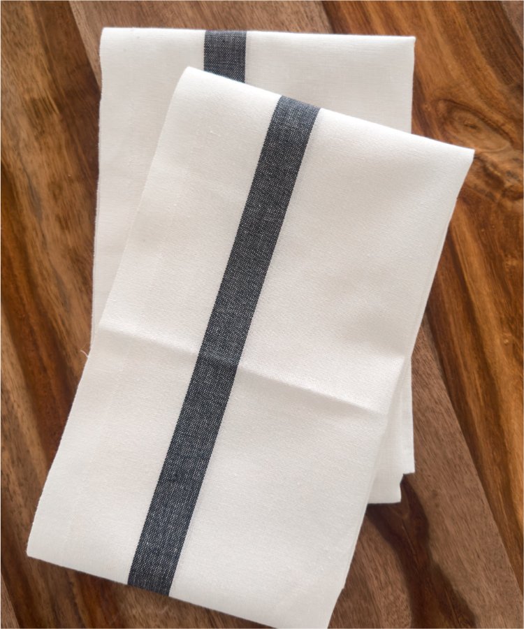 Torchons fabriqués dans les Vosges - Blanc avec bandes noires - linge de cuisine - Le Drap Français