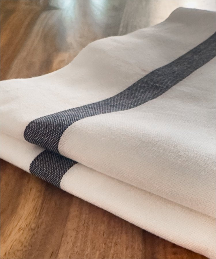 Torchons fabriqués dans les Vosges - Blanc avec bandes noires - linge de cuisine - Le Drap Français