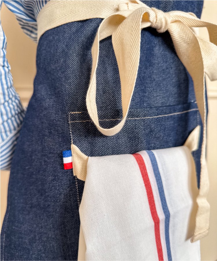 Torchon Français fabriqué dans les Vosges -100 % Coton - Blanc avec bandes "BLEU BLANC ROUGE" - linge de cuisine - Le Drap Français