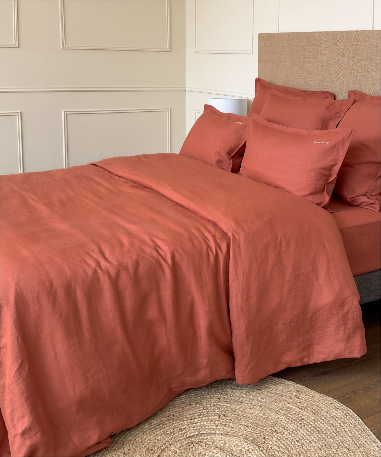 Taies d'oreiller en lin - Coloris Terracotta - Broderie personnalisée - Le Drap Français