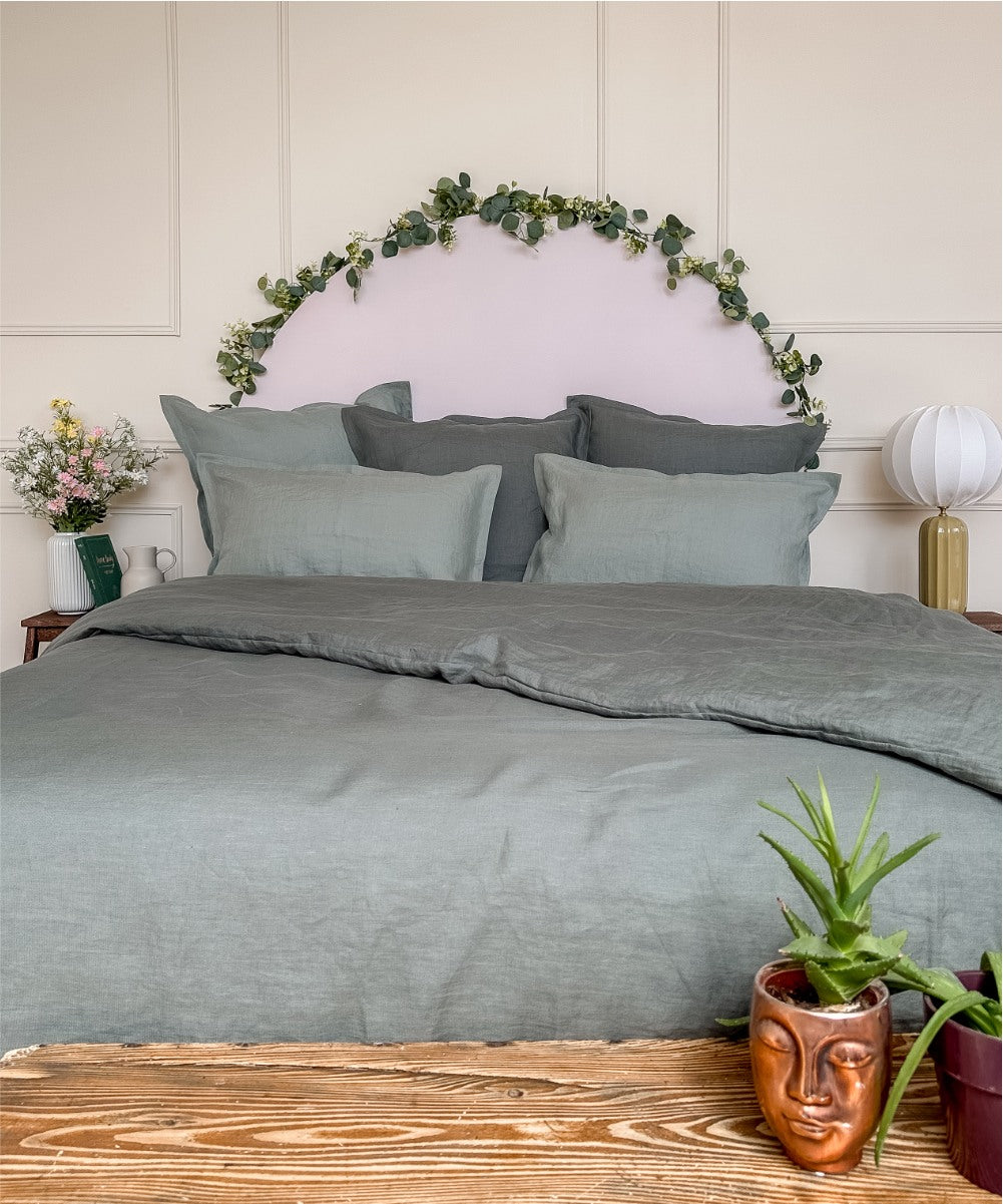 Linge de lit haut de gamme - Collection en lin lavé cultivé en France - Coloris Vert - Le Drap Français