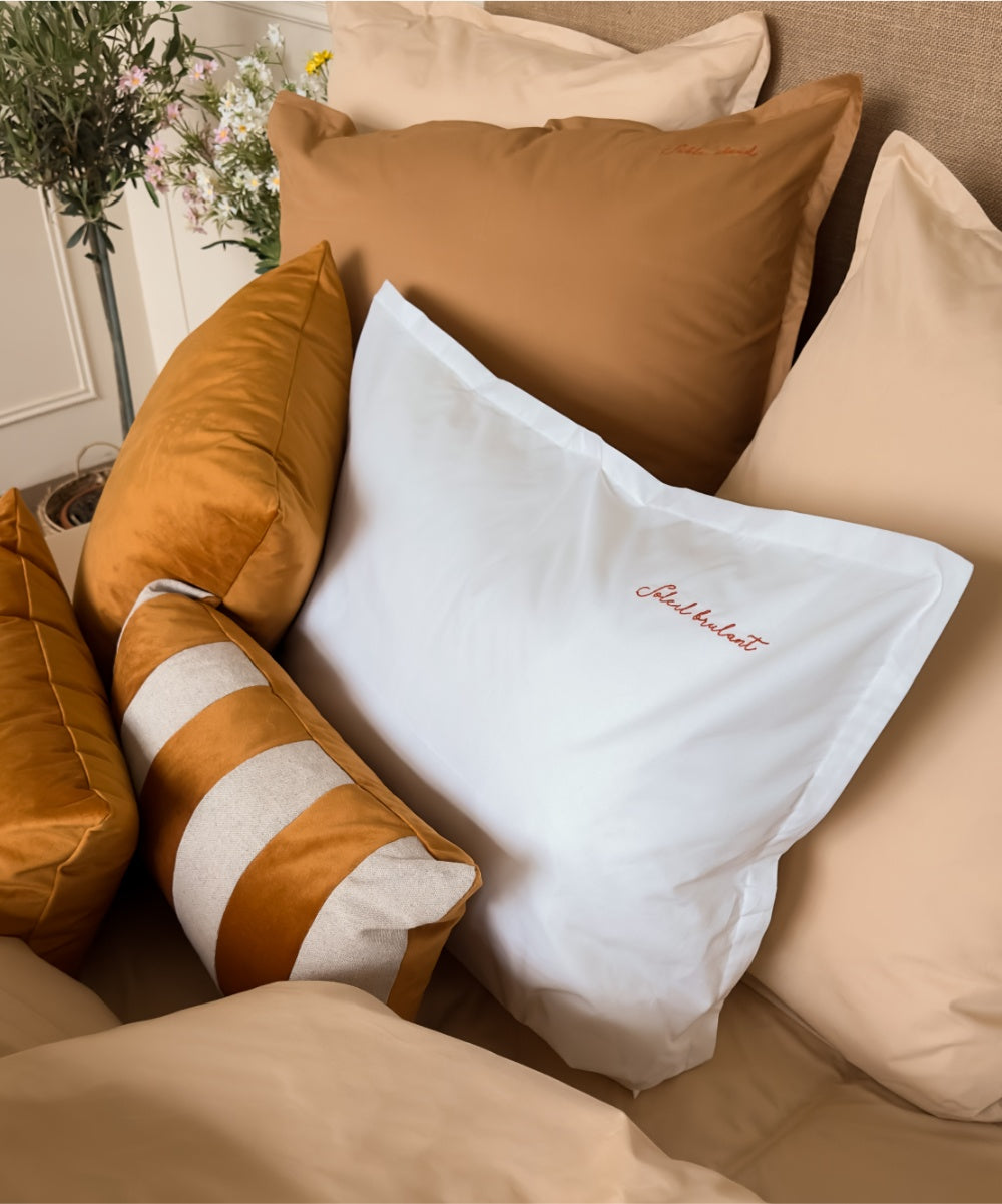 Taie d'oreiller personnalisée - Percale de coton biologique - le drap francais #couleur_cappuccino