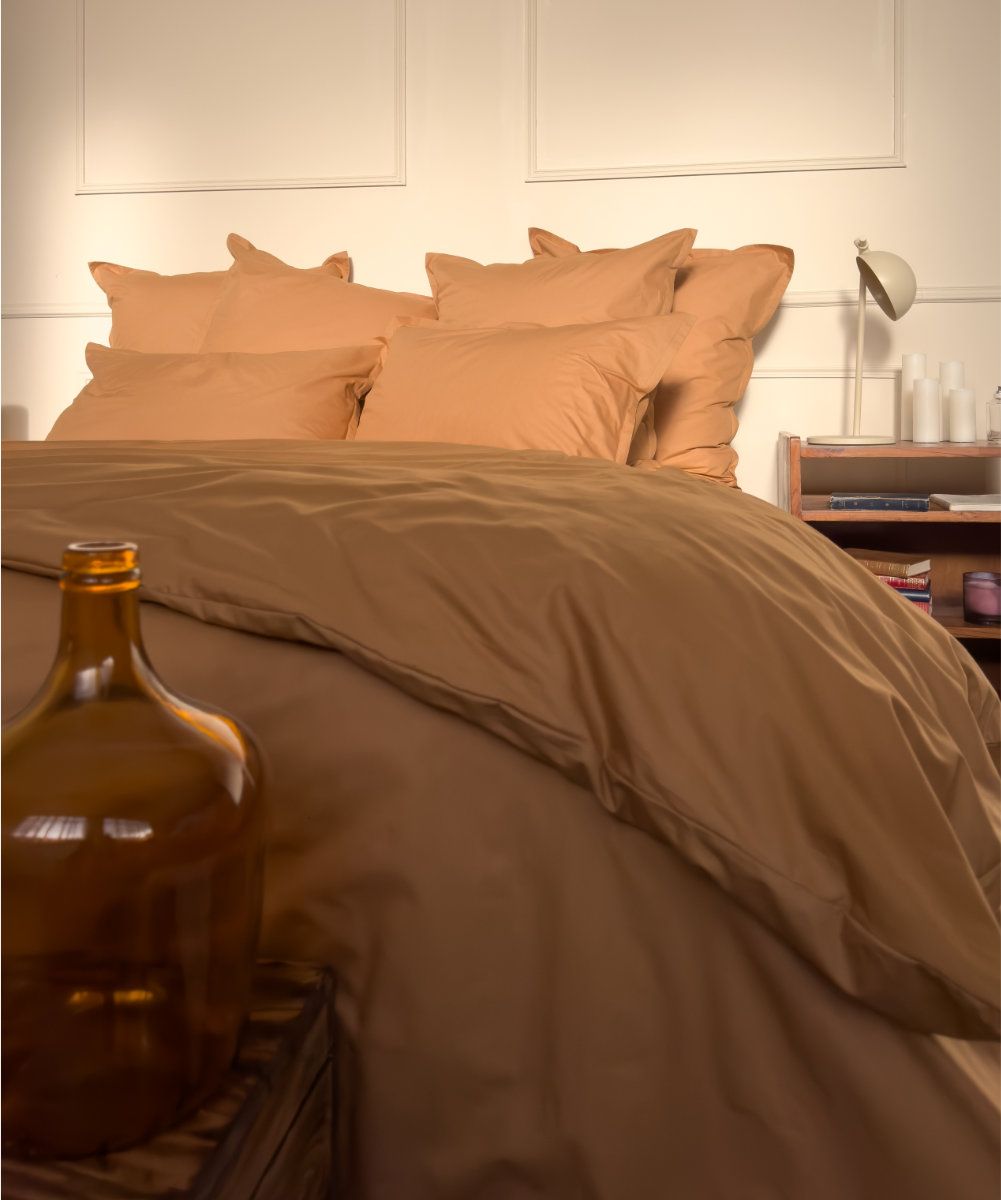 Housse de couette en percale de coton biologique - Coloris café crème