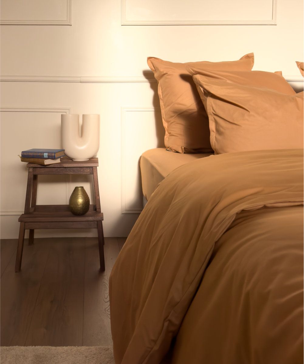Housse de couette coloris café crème en percale de coton biologique #couleur_cafe-creme