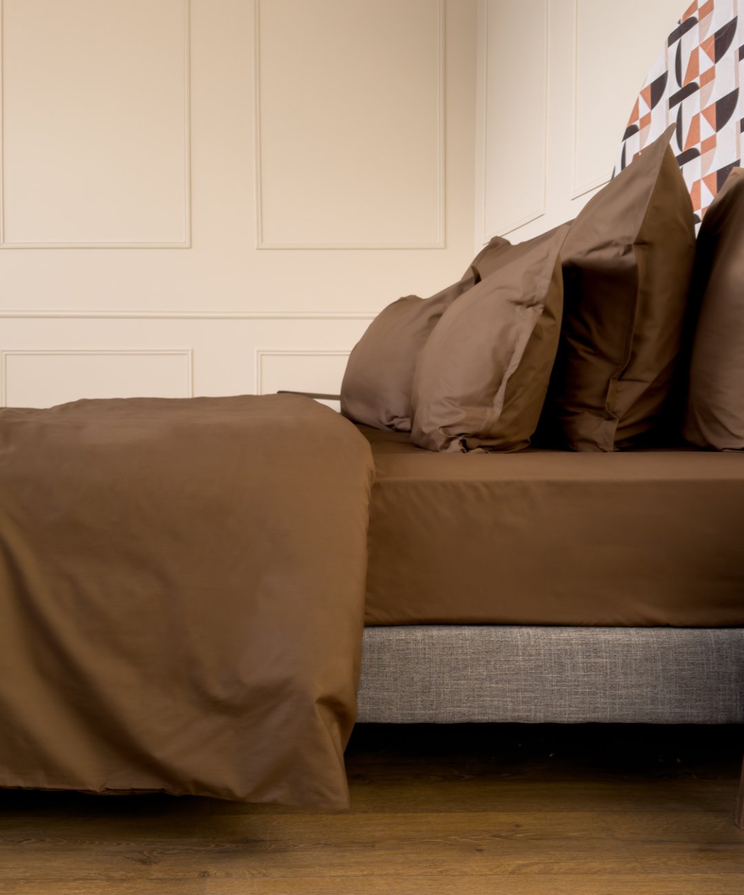 Drap-housse en percale de coton BIO - Coloris brun chocolat - le drap français