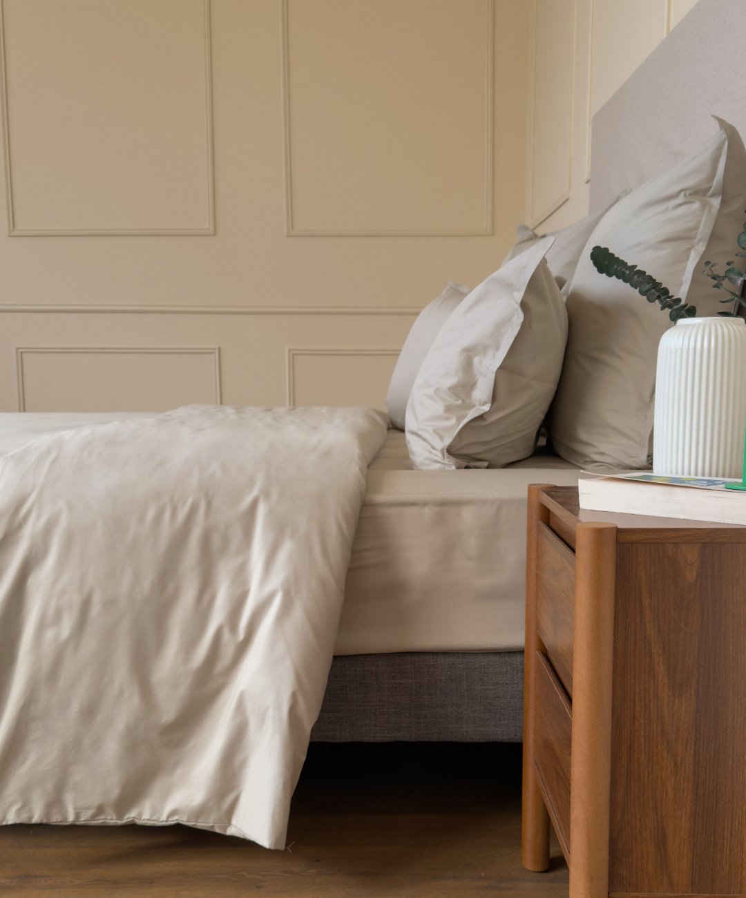 Drap plat en percale de coton biologique coloris Galet #couleur_galet
