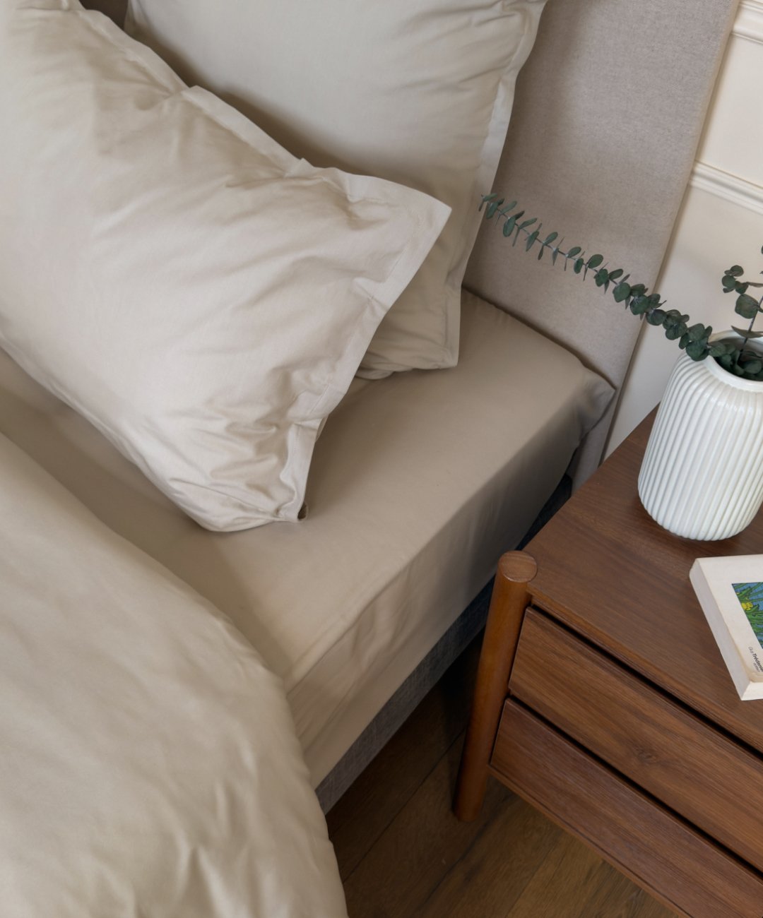 Drap-housse en percale de coton biologique coloris Galet #couleur_galet