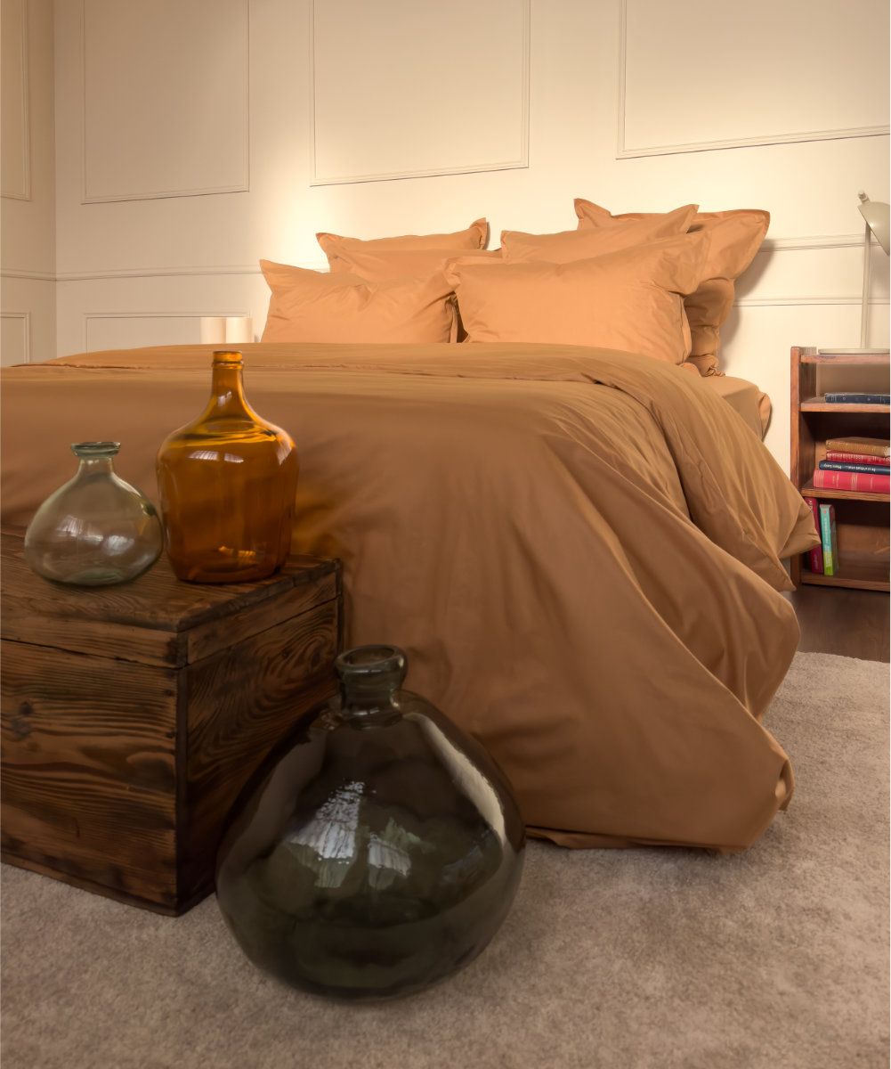 Parure de lit en percale de coton biologique - coloris café crème #couleur_cafe-creme