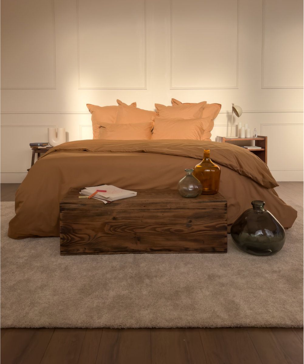 Parure de lit en percale de coton biologique - Coloris café crème #couleur_cafe-creme