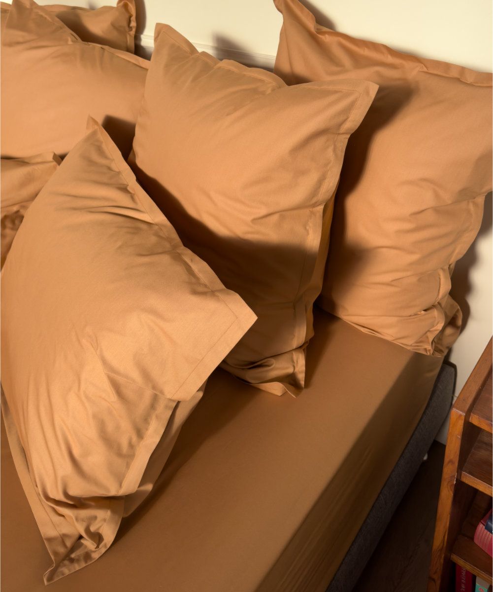 Taies d'oreiller en percale de coton biologique - Coloris café crème