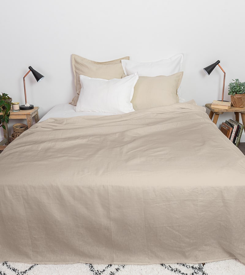 Drap plat en lin lavé français - Coloris beige naturel - Le Drap Français