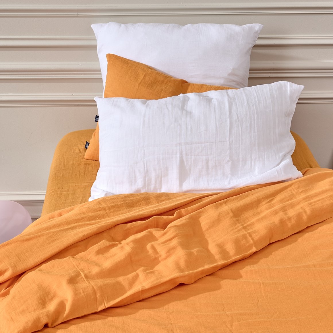 Drap-housse bébé et enfant - Double gaze de coton - Coloris ocre -Le Drap Français