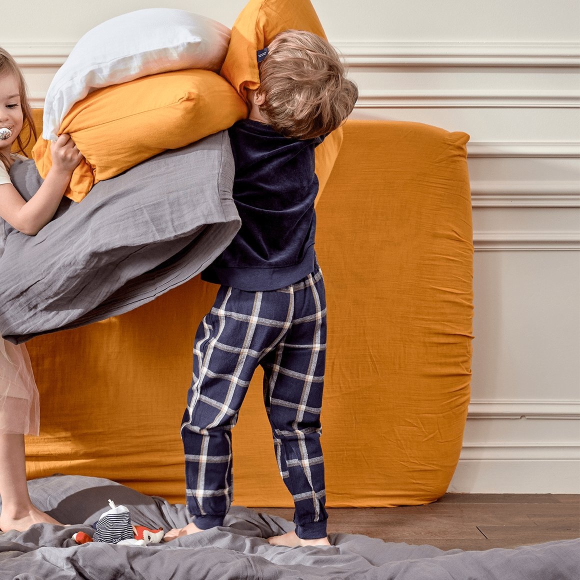 Drap-housse bébé et enfant - Double gaze de coton - Coloris ocre - Le Drap Français