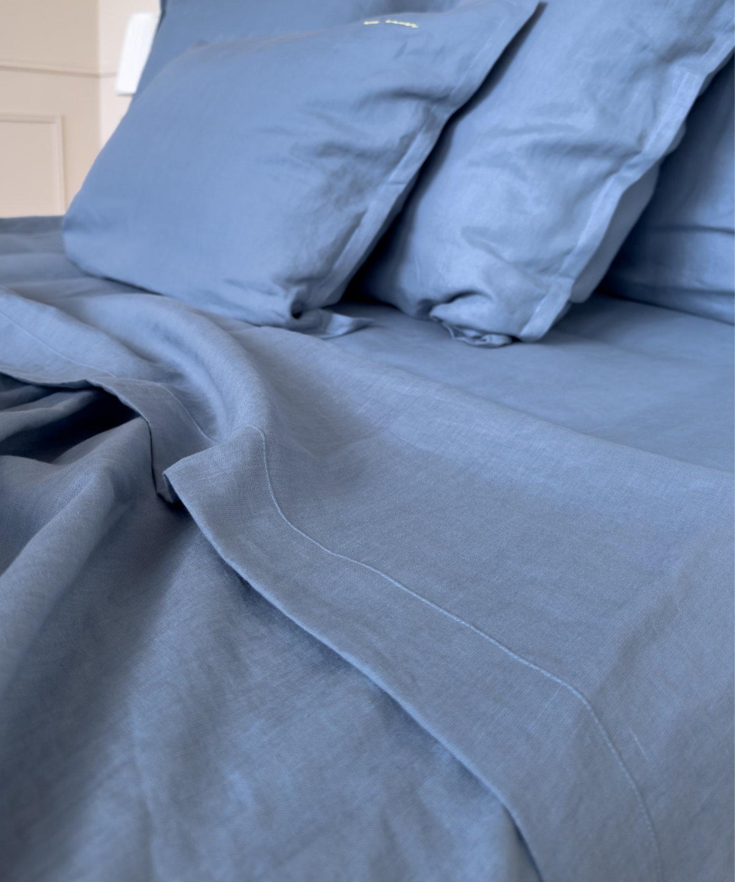 Drap plat en lin lavé français -Coloris Ciel - Le Drap Français