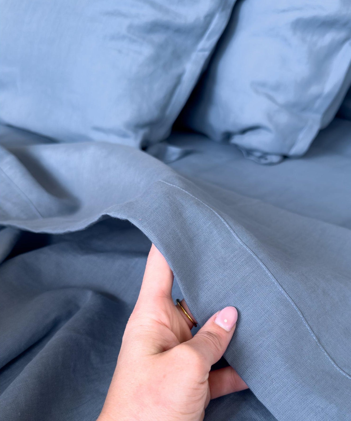 Drap plat en lin lavé français -Coloris Ciel - Le Drap Français