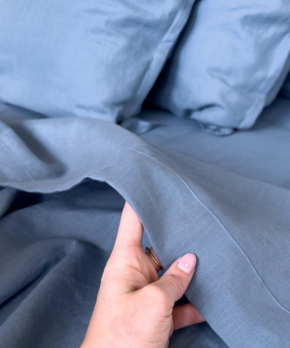 Drap plat en lin lavé français -Coloris Ciel - Le Drap Français